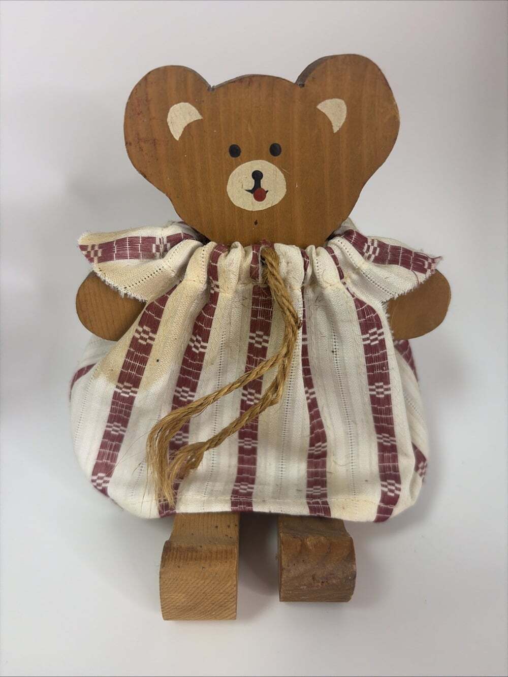 Vintage Handcrafted Wooden Bear With Bendable Legs 8x4.5” Shelf Sitter